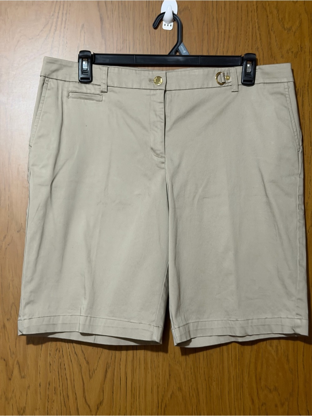 Anne Klein Beige Bermuda Shorts with Gold-Tone Accents